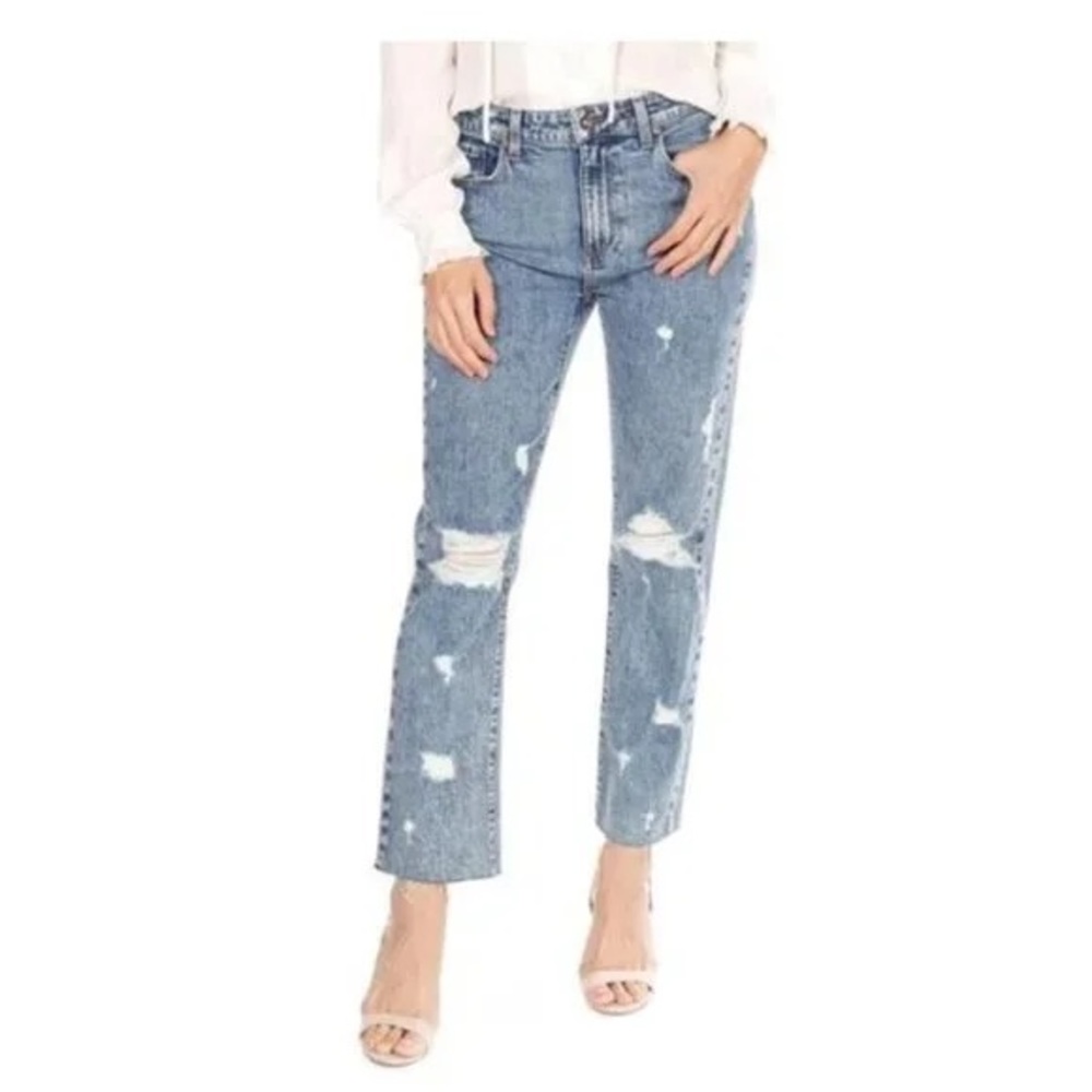 Paige Noella Westlyn Destructed Jeans Womens 31 Blue Straight Leg Distressed Rip
